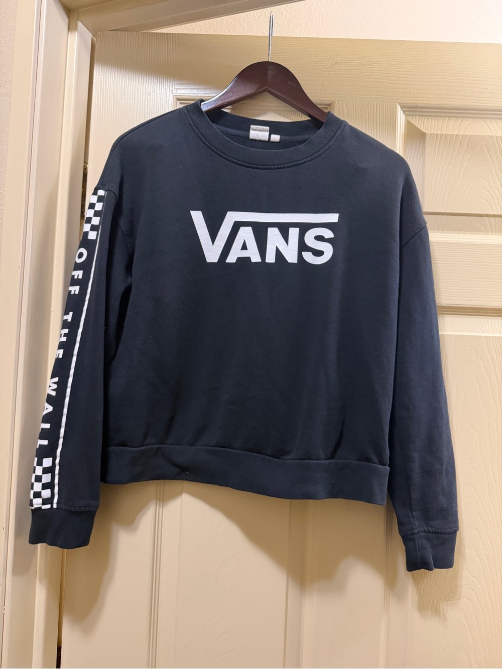 Vans Off The Wall Checkerboard Sleeve Crewneck Sweatshirt Black Small 2017